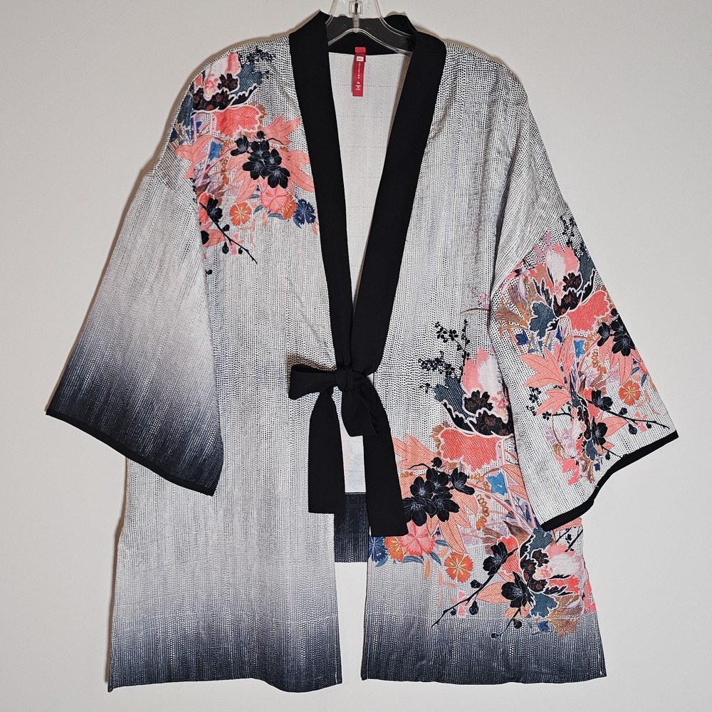 IC by Connie K Jacket Womens XL‎ Multicolor Kimono Asian Art to Wear Tie Front